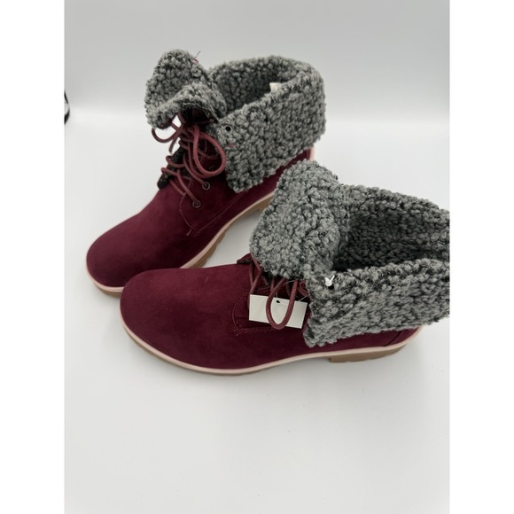 Mukluks Shoes - Muk Luks Faux Suede Lace Up Hiker Boots Memory Foam Burgundy Women Size 10